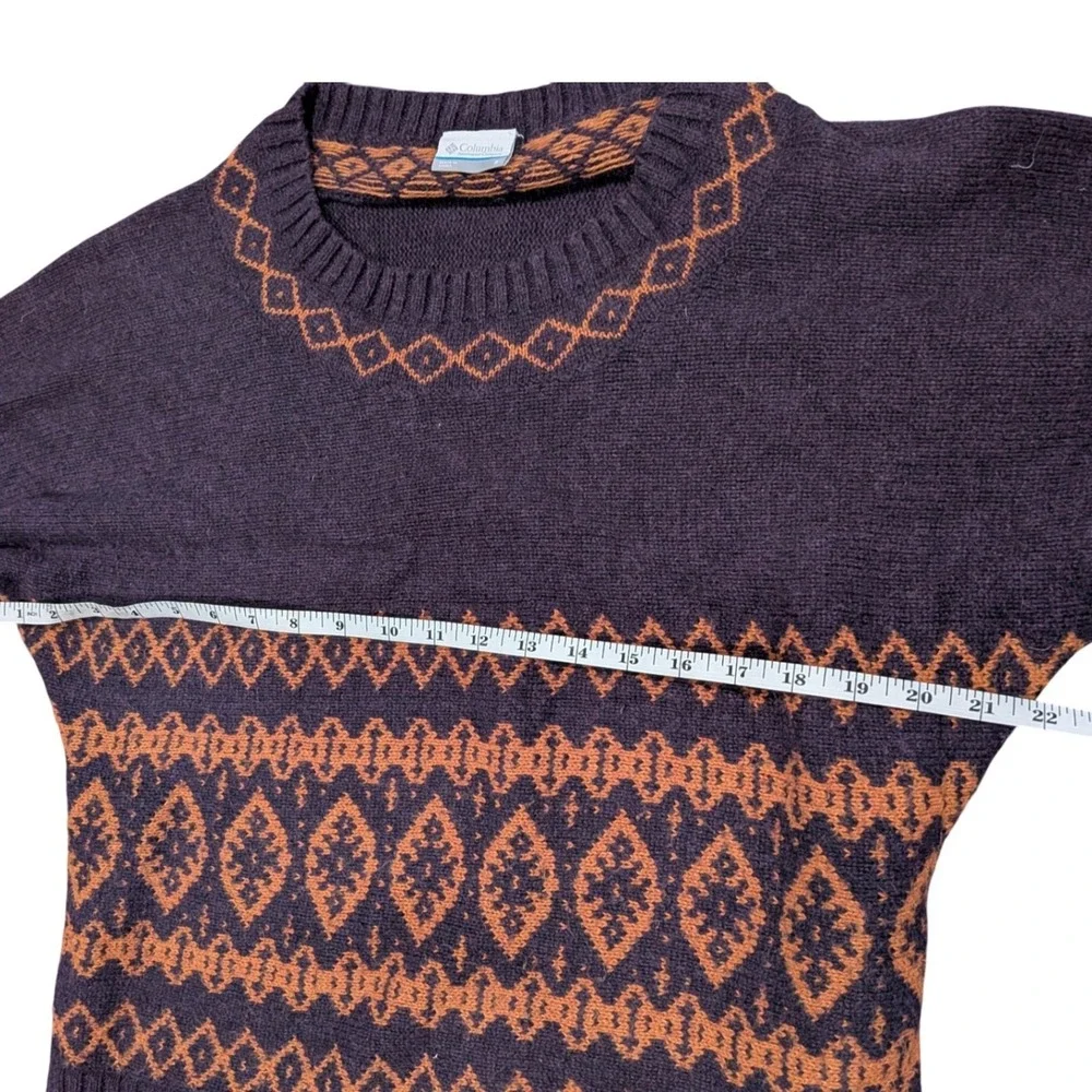 COLUMBIA Fair Isle Wool Blend Nordic Knit Sweater Purple Orange Womens Sz‎ SMALL